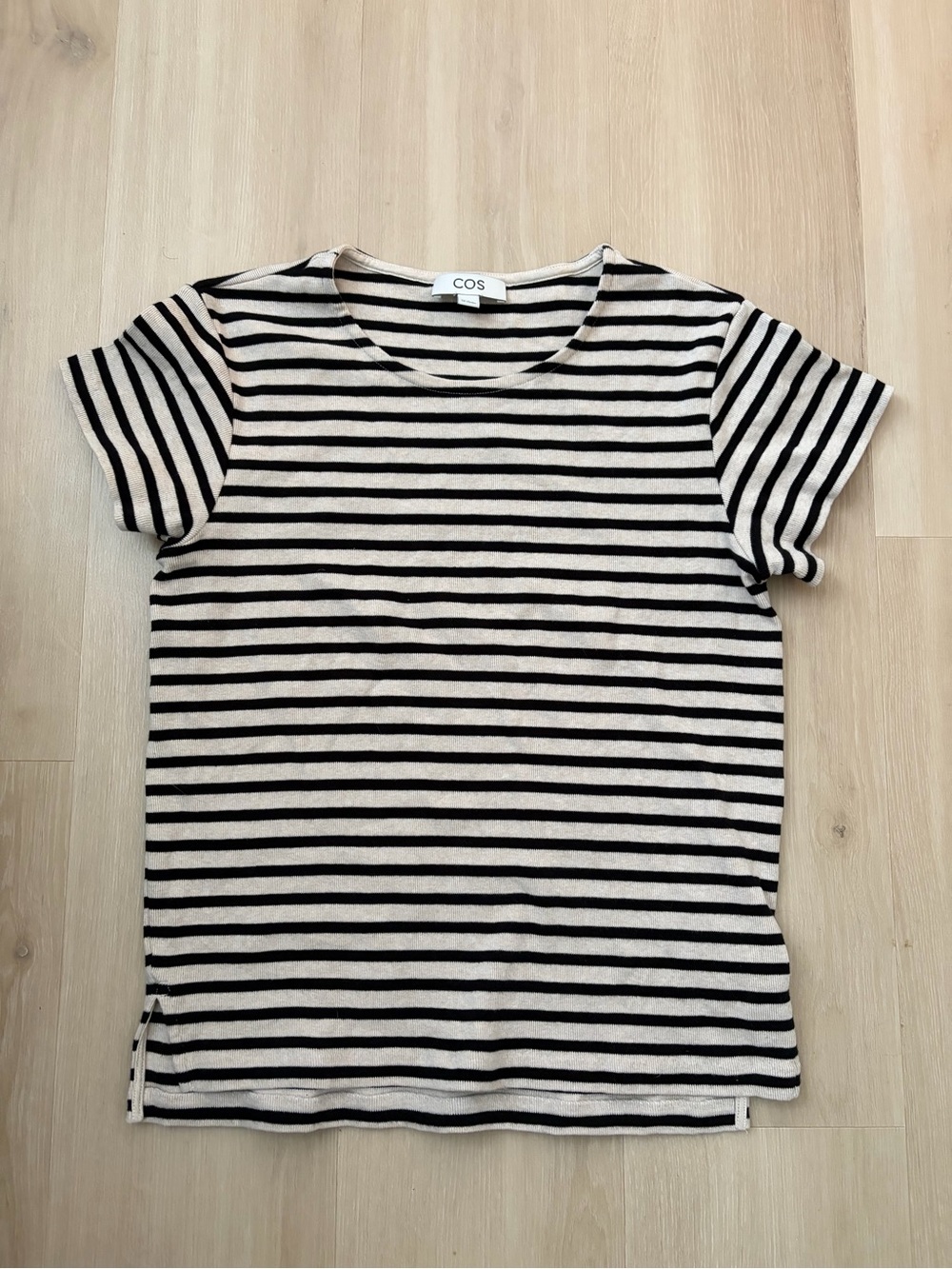 COS Black and Cream Striped Crew Neck knit Tee